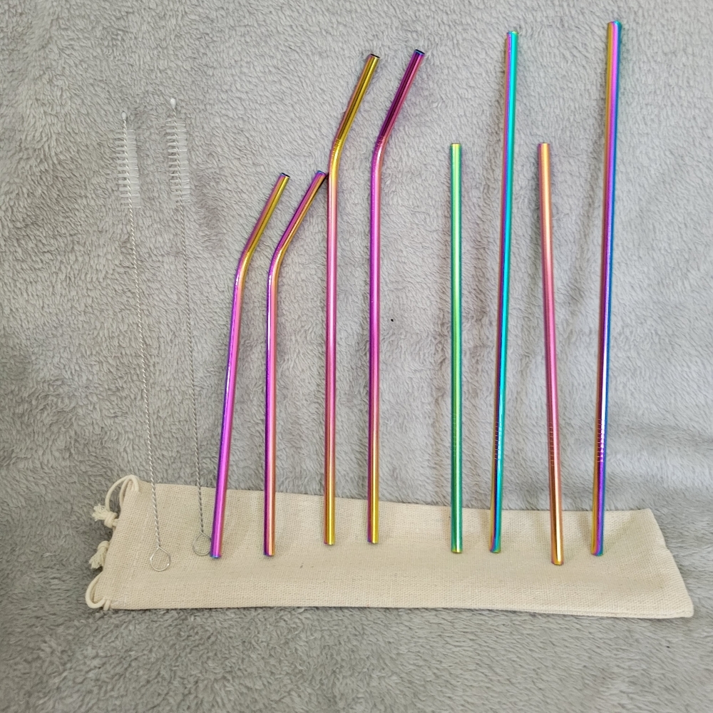 Reusable stainless steel straw sets with bag